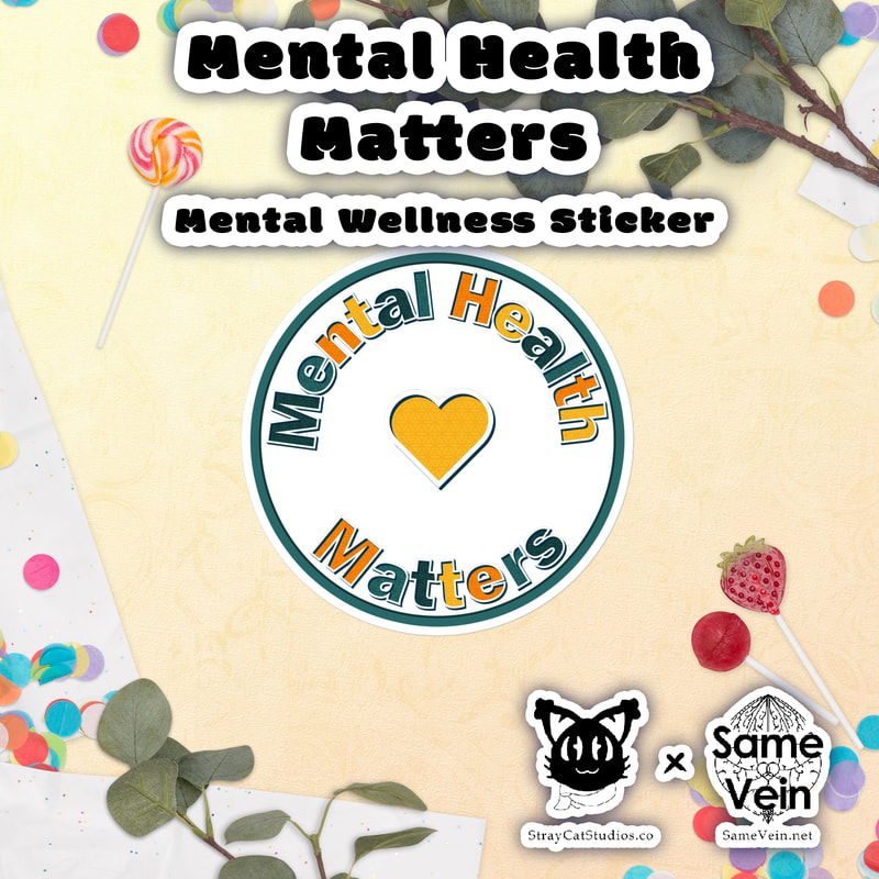 MENTAL HEALTH MATTERS | MENTAL WELLNESS STICKER

***DETAILS***

These Mental Wellness Stickers with the inspirational quote "Mental Health Matters" artistically designed, are printed on durable, high opacity adhesive vinyl which makes them perfect for regular use, as well as for covering other stickers or paint. The high-quality vinyl ensures there are no bubbles when applying the stickers. I hope these bring you Peace, Relaxation, & Mindfulness!

• High opacity film that’s impossible to see through
• Fast and easy bubble-free application
• Durable vinyl, perfect for indoor use
• 95µ density

Don't forget to clean the surface before applying the sticker.

***DISCOVER MORE***

If you enjoyed this Mental Wellness Sticker, check out our others here:

Mental Wellness Stickers: https://www.etsy.com/shop/SameVein?ref=shop_sugg§ion_id=39198870

***SAME VEIN & STRAY CAT STUDIOS***

Thank you so much for your support! When people shop with us, it allows us to do more to support others, whether it be with our mental wellness & health work or assisting other creators do what they do best! We hope our work brings you peace and happiness both inside and out!

Share the love on social media and tag us for a chance of free giveaways!

Same Vein:
“A blog and community using creative outlets to understand mental wellness. Whether it be poetry, art, music, or any other medium, join in on the conversations! Check out our guided journals and planners or mandala activity and coloring books for self-improvement exercises. We also have home décor, books, poetry, apparel and accessories.”

• Etsy - https://www.etsy.com/shop/SameVein
• Website – SameVein.net
• Pinterest - @SameVein
• Facebook - @AlongTheSameVein
• Twitter - @Same_Vein
• Instagram - @Same_Vein

Stray Cat Studios:
“A community of creators working for creators. Our goal is to bridge the gap between company and community, bringing together the support and funds creators need to keep doing what they love while lifting each other up at the same time. The arts are not about competition, it is about cooperation. We're all in this together!”

• Website - StrayCatStudios.co
• Pinterest - @StrayCatStudios
• Facebook - @straycatstudiosofficial
• Twitter - @StrayCatArt
• Instagram - @straycatstudios

Much love! <3